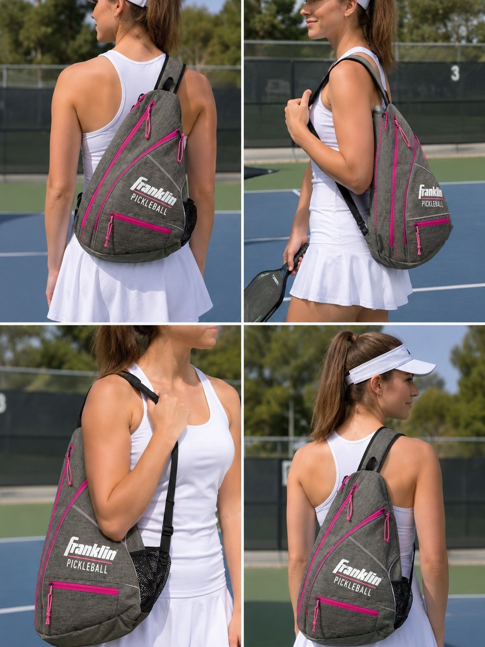 Franklin Pickleball Sling Backpack in Dark Gray with Pink Trim